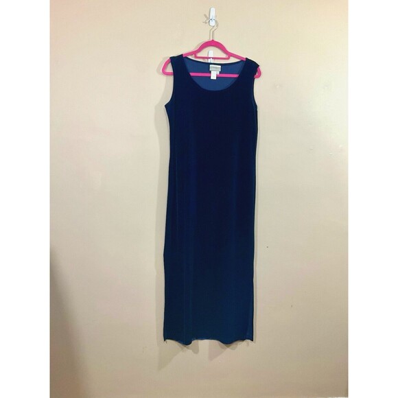 VTG Womens Velvet Maxi Dress M Blue 90s Whimsygoth Witchy Grunge Goth Side Slits - Picture 1 of 5